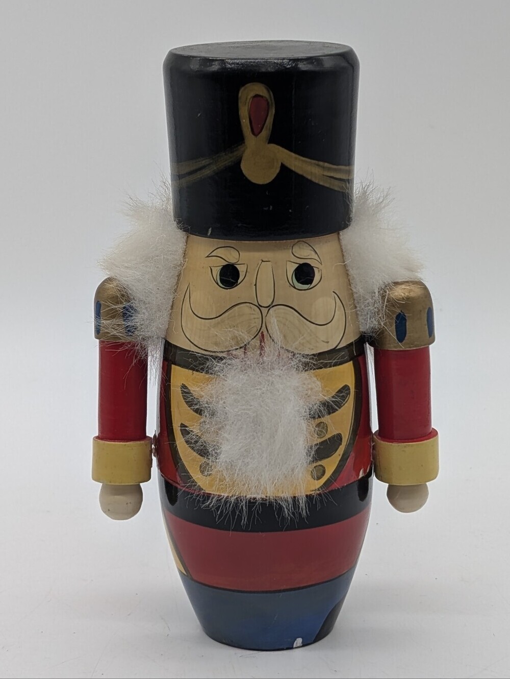 Vintage Midwest Importers Wooden Nutcracker Soldier Nesting Doll Container 7"